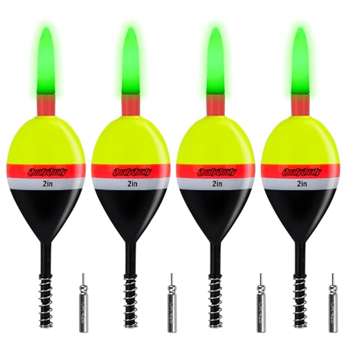 QualyQualy 4PCS Lighted Slip Bobbers Fishing Floats Glow in The Dark Spring Bobber for Crappie Walleyes Fishing