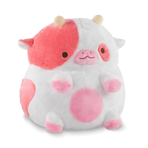 Heatable Strawberry Scented Cow Plush for Period Cramp Relief & Emotional Support, Microwavable Soft Toy Plushies, Coolable Stuffed Animal for Anxiety, Cute Heating Pad for Pain Relief
