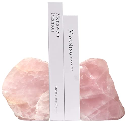 MOGEMT Rose Quartz Bookends Pink Crystal Decorative Book Ends Office Home Decor Small 1 Pair 2-3 Lbs