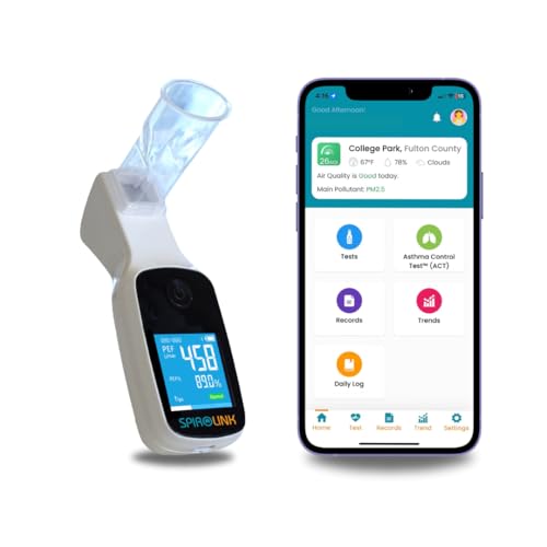 CMI Health SpiroLink | Smart Peak Flow Meter | Portable Pulmonary Function Test, Pocket Spirometer | Long Lifespan, Durable | for Asthma, COPD, Musicians, Smokers, Athletes, and More