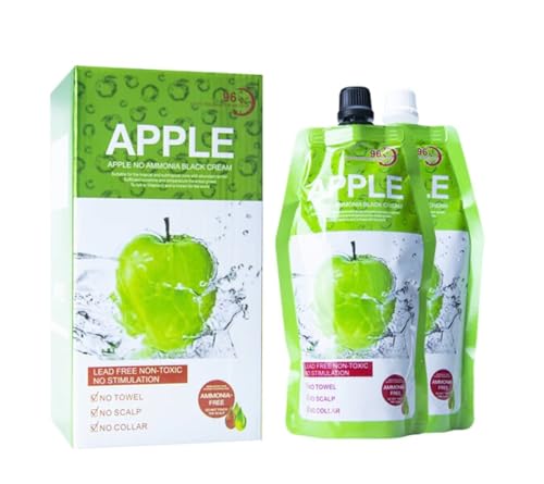 Apple No Ammonia Hair Color Cream, Black – Lead-Free, Non-Toxic, Fast-Acting Formula | Hair Dye Cream, 2-Pack (500ml Each) | Herbal Apple Extract, Ammonia-Free Black Hair Shampoo