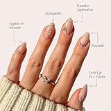 Glamnetic Press On Nails - Astro | Semi-Transparent 3D Metallic Silver Swirl Short Almond Fake Nails in a Glossy Finish | 15 Sizes - 30 Nail Kit with Glue