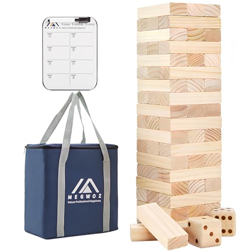 Megwoz Giant Tumble Tower Games for Kids and Adults 57 Blocks New Zealand Pine Wooden Blocks Stacking to Over 4.2FT Family Games for Indoors Outdoors Yard Games for Family