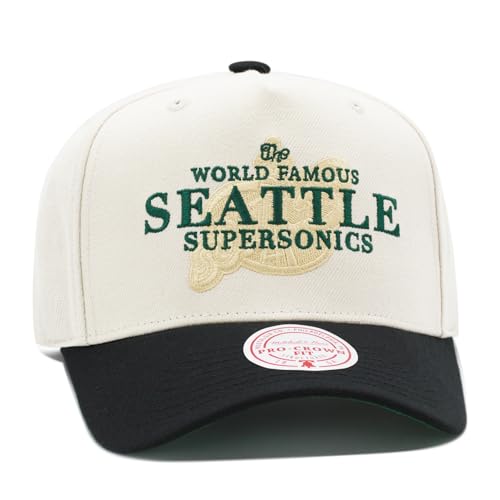 Mitchell & Ness Seattle Supersonics Hardwood Classics NBA World Famous Pro Snapback Hat Cap - Off White/Black