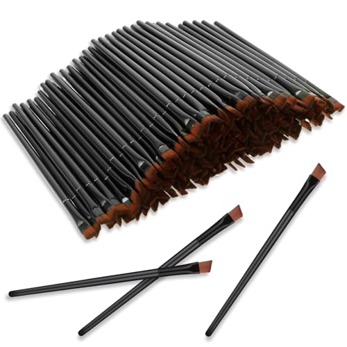 200 Pieces Disposable Angled Eyebrow Brushes Bulk Brow Tint Brush Eye Brow Brush Flat Tapered Eyeliner Brush Tinting Concealer Brush Eye Shadow Applicator Sticks Eye Makeup Brushes