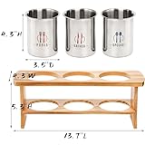 Lyellfe Silverware Holder for Countertop, Stainless Steel Cutlery Utensil Organizer with Bamboo Stand, Rustic Flatware Holder for Spoon, Fork, and Knife