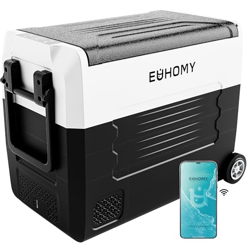 EUHOMY 12 Volt Refrigerator, 58QT(55L) 12V Fridge, Electric Cooler 12/24V DC 120-240V AC -4℉~68℉, 12V Freezer Removable Divider, Car Fridge For Camping, RV, Travel, Fishing, Outdoor