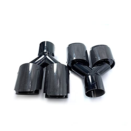 1Pair(L+R) Universal Dual Glossy Black Automobile Exhaust Pipe Muffler Pipe Carbon Fiber Exhaust Tip Compatible For Akrapovic(63MM IN-76MM OUT)