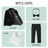 Lamgool Boys Velvet Suit Slim Fit 4 Piece Tuxedo Set Size 16 with Black Blazer Jacket Dress Shirt Pant Bow Tie Teens Wedding Formal Outfit