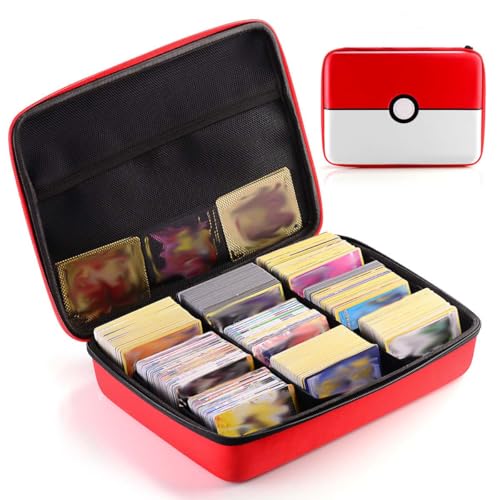 tombert 1800+ Carrying case for PTCG Trading Cards, Gifts for Boys, Hard-Shell Storage Box fits PTCG and Magic MTG Cards, Holds 1800+ Cards (Red&White-XXL)