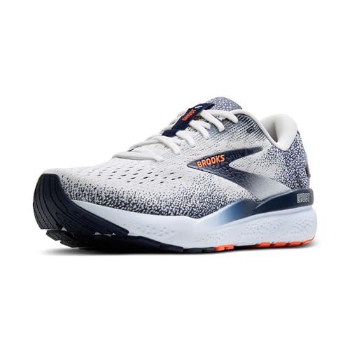 Brooks Men’s Ghost 16 Neutral Running Shoe - White/Peacoat/Orange - 10 Medium