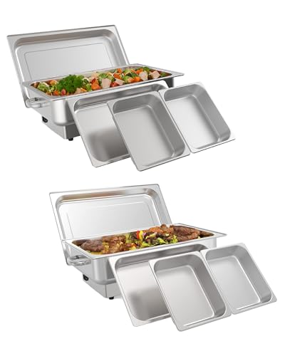 2 PACK Electric Chafing Dish Buffet Set 9QT Buffet Food Servers and Warmers Digital Display Temperature with 1 Full-size Pan & 2 Half-size Pan Stainless Steel for Parties Weddings Caterings