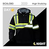 Sicalobo Men's High Visibility Fleece Lined Safety Sweatshirt,High Vis Winter Canvas Work Jacket,Reflective Water Resistant Thermal Construction Hooded Workwear(Black,M)