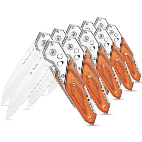 Folding Pocket Knife Set for Men Camping Knife -10PACK - Wooden Handle - Father's Day Gift