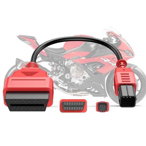 Autel 6 Pin Obd2 Adapter Cable for Kawasaki Yamaha Suzuki Honda Yamaha Milan Piaggio Guzzi Motorcycle, Euro 5 6 Pin OBD1 to 16 Pin OBD2 Cable Connector, Fits CAN Bus and K-Line,Work with Code Reader