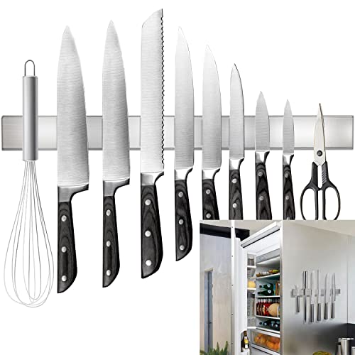 Rymmzone Magnetic Knife Holder for Refrigerator, 17" Double-Sided Knife Magnetic Strip, Premium SUS304 Stainless Steel Magnetic Knife Holder for Wall, Can be Used as Knife Rack, Tool Holder, and More