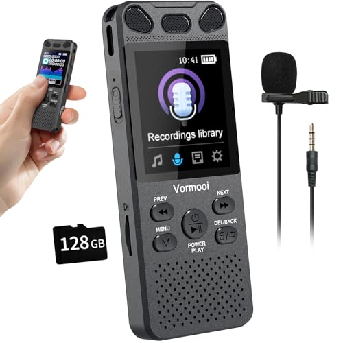 160GB Digital Voice Recorder with Playback - 110 Hours Ultra-Long Continuous Recording, Vormooi 1536Kbps Voice Activated Audio Recorder with External Microphone for Lecture Interview Meeting