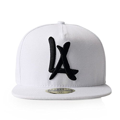 LEEYA N10 Classic Punk Hip-Hop Baseball Cap,Flat-Brimmed Hat,100% Cotton Adjustable Snapback Hat for Men Or Women (White)