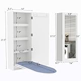 Facilehome Wall Mount Ironing Board Cabinet,Built in Swivel Ironing Board Folding with Storage,Hanging Ironing Board Wall Cabinet with Mirror,White