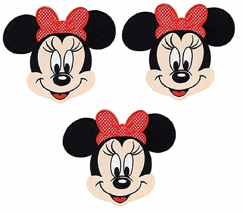 Minnie Cartoon Mouse Head Shot Iron-on Embroidered Patch Set of 3