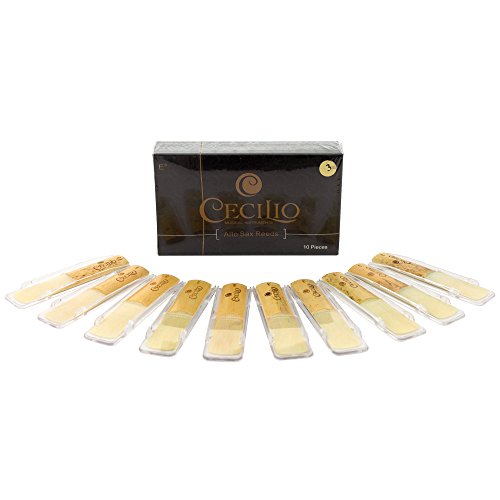 Cecilio Alto Saxophone Reeds 3.0 – 10 Pack with Individual Plastic Cases – Perfect for Novice and Experienced Saxophonists