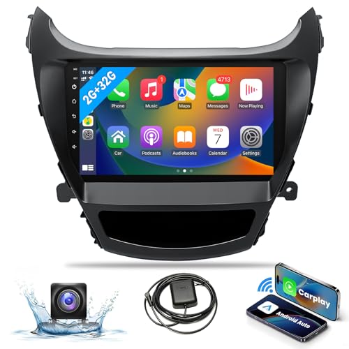 2+32G Android Car Stereo for Hyundai Elantra 2014 2015 2016 Radio Support with Wireless Apple Carplay Android Auto, 9'' Touchscreen in-Dash Bluetooth WiFi GPS Navigation Backup Camera