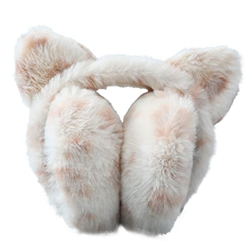 MEJORMEN Cute Animal Earmuffs Foldable Ear Warmers Winter Warm Plush Outdoor Ear Covers - Cat Ears