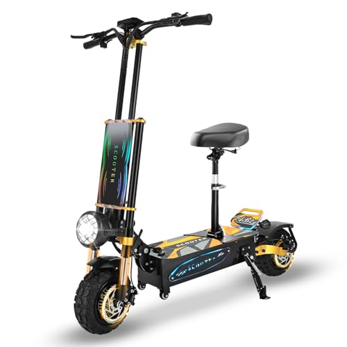 Moradven Adult Electric Scooter, 11-inch 6000W high Power Dual Drive Sports Scooter with seat, 7-inch LCD Display 60V40AH Range 80 Miles, Maximum Speed 60MPH, Off-Road Tires Electric Scooter.,M2