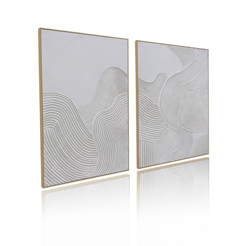 Framed Neutral Abstract Wall-Art Painting - Large Abstract Canvas Wall Decor 3D Curve Illustrations Hand painting for Living Room, Bedroom, Office - 2 Piece 28 x 40 Inch, Ready to Hang