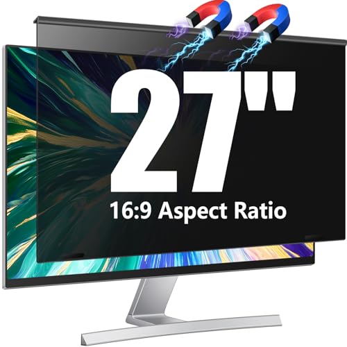 JEEETINTX Magnetic Computer Privacy Screen Filter 27 inch for 16:9 Widescreen Monitor Desktop PC, 27in Hanging Removable Anti Blue Light Glare Eye Protection Shield, Anti Spy Screen Protector Panel