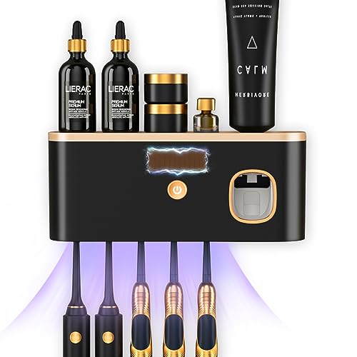 CPOTAM Toothbrush Holders for Bathrooms, Toothbrush Holder Wall Mounted with Toothpaste Dispenser, Rechargeable Cordless Wall Mounted Tooth Brushing Holder