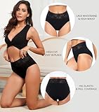 Wealurre Womens Underwear Cotton Bikini Panties for Women High Waisted Lace Hipster Stretch Briefs for Ladies 5 Pack(6005XXL,Black)