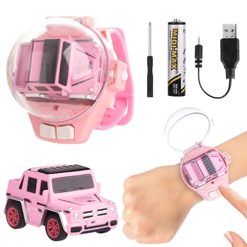 SitertCF Watch Remote Control Car Toy for Kids,New Mini 2.4 Ghz Racing Game Wrist Cars Toy with LED Light,Watches Remote Control Car for Boys and Girls Birthday Gifts,USB Charging,Pink