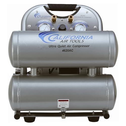 California Air Tools 4620AC-22060 Powerful 2.0 HP Ultra Quiet and Oil-Free Air Compressor, 4.6 Gallon Tank Capacity, 70 dB Noise Level, Electric, Portable, 220v / 60 hz, Silver