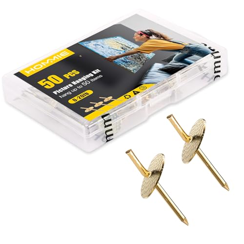 Picture Hangers, Hommie Picture Hangers Nails 50pcs 20lbs One Step Hanging Nails Photo Picture Frame Hanging Hooks Pins Picture Hanging Kit for Home Office Hanging Picture Photo Decorations