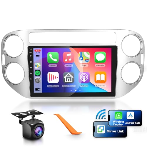 Car Radio Stereo with HiFi Audio for Volkswagen Tiguan 2010-2015, Wireless CarPlay/Android Auto 9 Inch HD Touch Screen Android 13 GPS WiFi Bluetooth FM/RDS EQ HD Backup Camera
