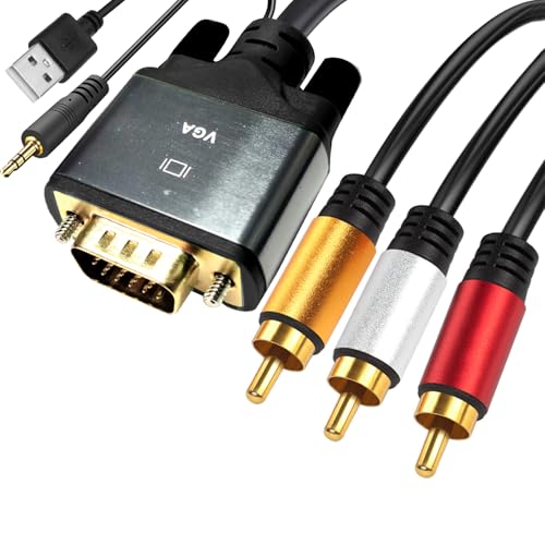 YOTETION VGA to 3RCA 3FT Cable，VGA to AV RCA Composite Converter,Box with USB Power Cable HD 1080P Audio Video Converter PC to TV Set Top Box