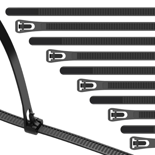 BethTie 20 Inch Black Long Resuable Zip Ties Heavy Duty 100 Pack, 120 lbs Releasable Nylon Cable Ties, Adjustable Tie wrap,UV Resitant Wire Ties Removable for Cord Management