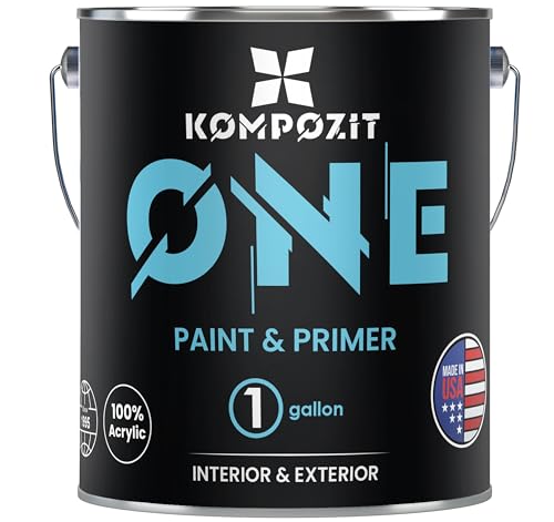 Kompozit ONE Ultra Cover Interior/Exterior White 100% Acrylic Paint & Primer 1 Gallon, Flat. High Durability and Scratch-Resistant Paint. Made in USA. Low VOC.