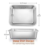 Lasagna Pan Set of 2, E-far Deep Stainless Steel Baking Pans, 12.75 x10 x3.2 Inches Rectangular Metal Roasting Baking Dish Bakeware for Oven, Non-Toxic & Heavy Duty, Dishwasher Safe