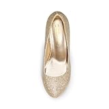 DREAM PAIRS Tiffany Women's New Classic Elegant Versatile Low Stiletto Heel Dress Platform Pumps Shoes,Size 8,Gold,TIFFANNY