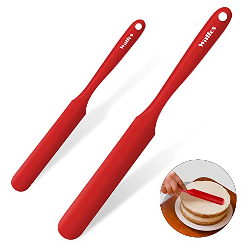 Walfos Silicone Jar Spatula - 600ºF Heat Resistant Kitchen Spatulas(2pcs), Strong Steel Core & One-Pieces Design,Mixing Batter & Cake Cream Spatulas, for Cooking & BPA Free & Dishwasher Safe, Red