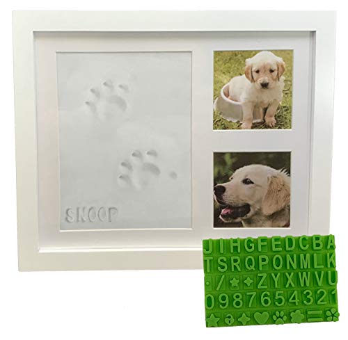 Ultimate Dog or Cat Paw Print Keepsake Kit & Picture Frame - Premium Wooden Photo Frame, Clay Mold for Pet Pawprint & Bonus Stencil. Makes a Personalized Gift for Pet Lovers and Memorials (White)