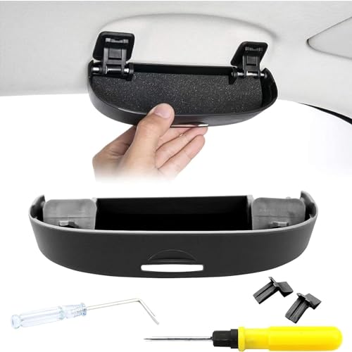 DRITXOQB Car Sunglasses Holder for VW Tiguan L MK2 2017 2018 2019 2020 2021, ABS Portable Glasses Case Eyeglasses Organizer Storage Box Organizer Sun Visor Multifunction Interior Accessories,A/Black