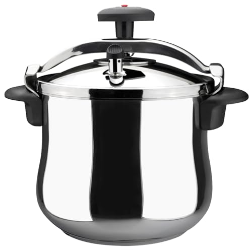 MAGEFESA Star Belly Pressure Cooker 10.6 Qt – 18/10 Stainless Steel, Rounded Bottom, 3 Safety Systems, Works on All Stovetops Including Induction, 8 PSI