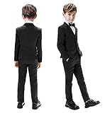 Kids Suits for Boys Tuxedo 5 Pieces Blazer Vest Pants Shirt Slim Fit Suits for Boys Size 3 Black