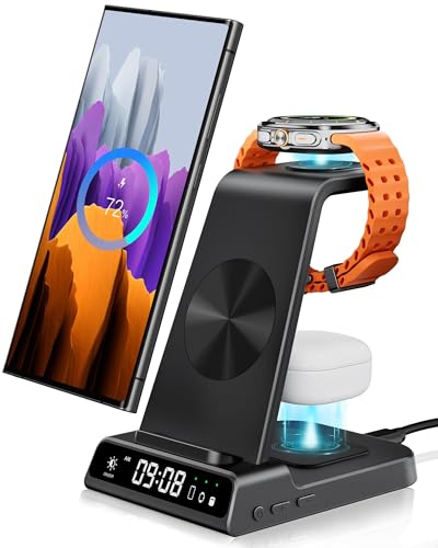Wireless Charger for Samsung Devices, Wireless Charging Station for Galaxy S25 Ultra/S25+/S25/S24 Ultra/Z Fold/Z Flip/S23/S22/S21, for Galaxy Watch7/Ultra/6/6 Classic/5 Pro/5/4, Galaxy Buds3 Pro
