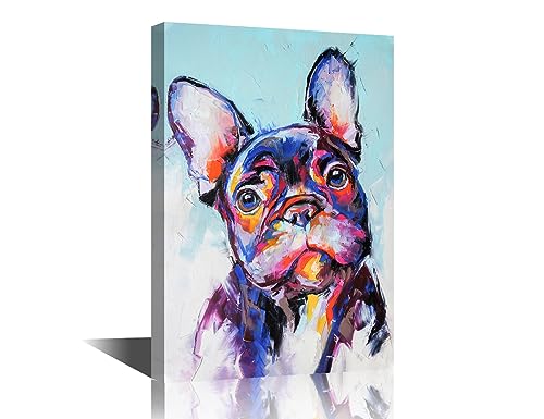 TUMOVO Canvas Wall Art Dog Prints Paintings for Wall Decor French Bulldog Wall Pictures Modern Abstract Animal Wall Art Canvas Artwork Wall Decor Canvas Wall Art Ready to Hang (24x16in)