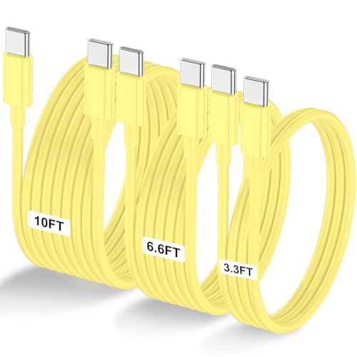 LOFPYE 3-Pack Yellow [3.3FT+6.6FT+10FT] 60W USB C to USB C Cable, Type C Fast Charging Cable for iPhone 16 15 Pro Plus Pro Max，for Galaxy S24 S23, for iPad Pro/Air, for MacBook Pro/Air and More