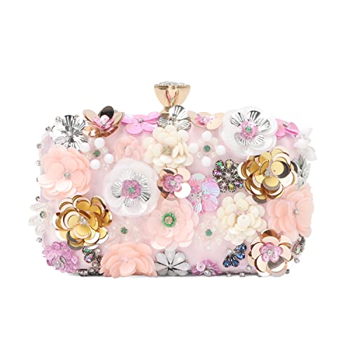 Oweisong 3D Flower Clutch Purses for Women Gold Formal Wedding Party Evening Bags Chain Floral Shoulder bag